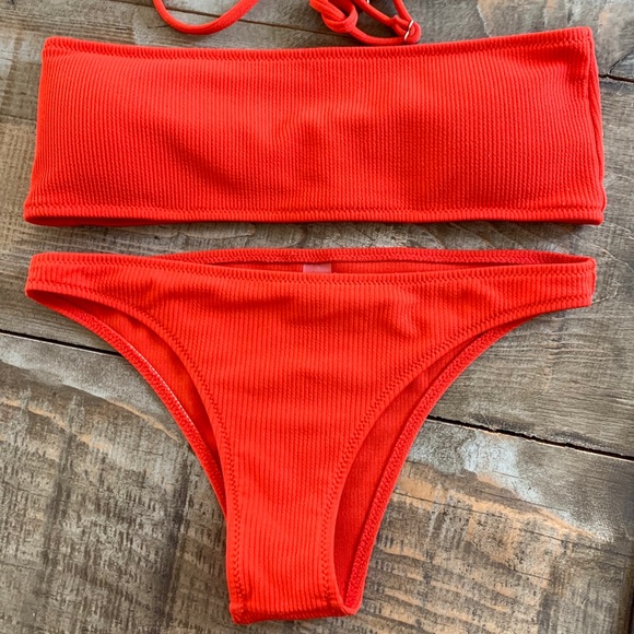 red ribbed bikini